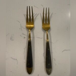 Antique Brass and Wood Dessert Forks